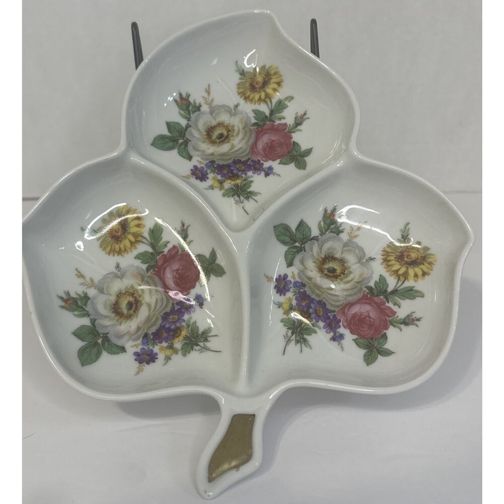Vintage Old Nuremberg Bavaria‎ Germany 3 Section Leaf Floral Porcelain Dish
